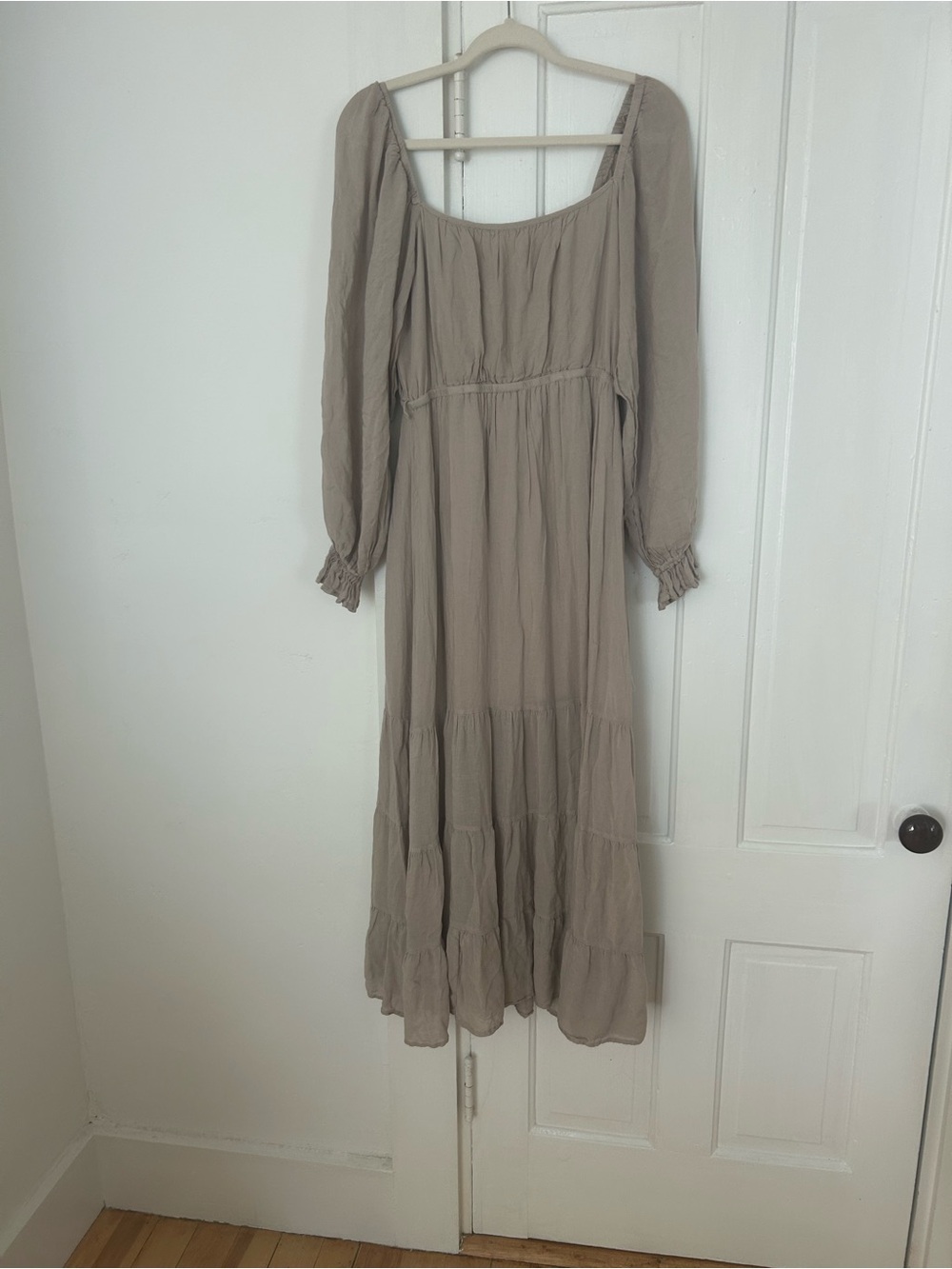 In Bloom Taupe Long Sleeve Tiered Maxi Dress